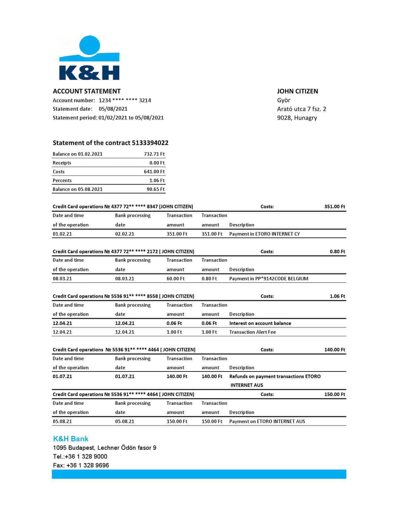 Hungary-KH-Bank-statement-easy-to-fill-template-in-Excel-and-PDF-format.jpg Hungary K&H Bank statement easy to fill template in Excel and PDF format