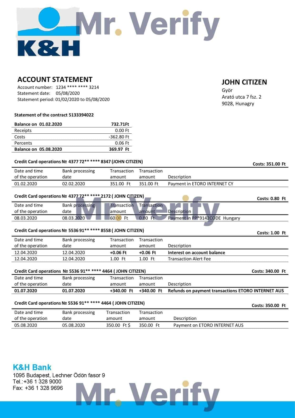 Hungary-KH-Bank.jpg Hungary K&H Bank statement template in Word and PDF format