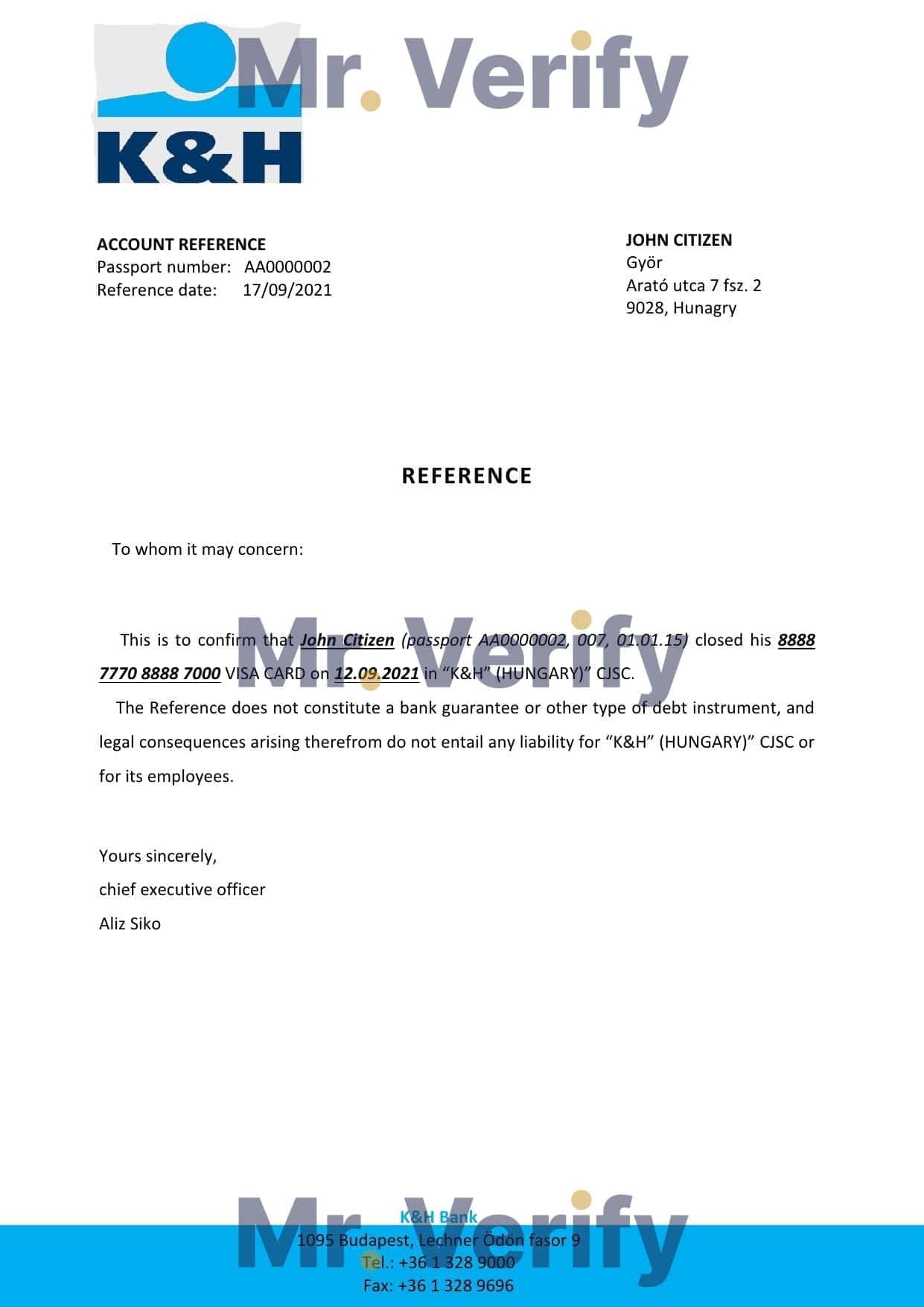 Hungary K&H bank account closure reference letter template in Word and PDF format Hungary K&H bank account closure reference letter template in Word and PDF format