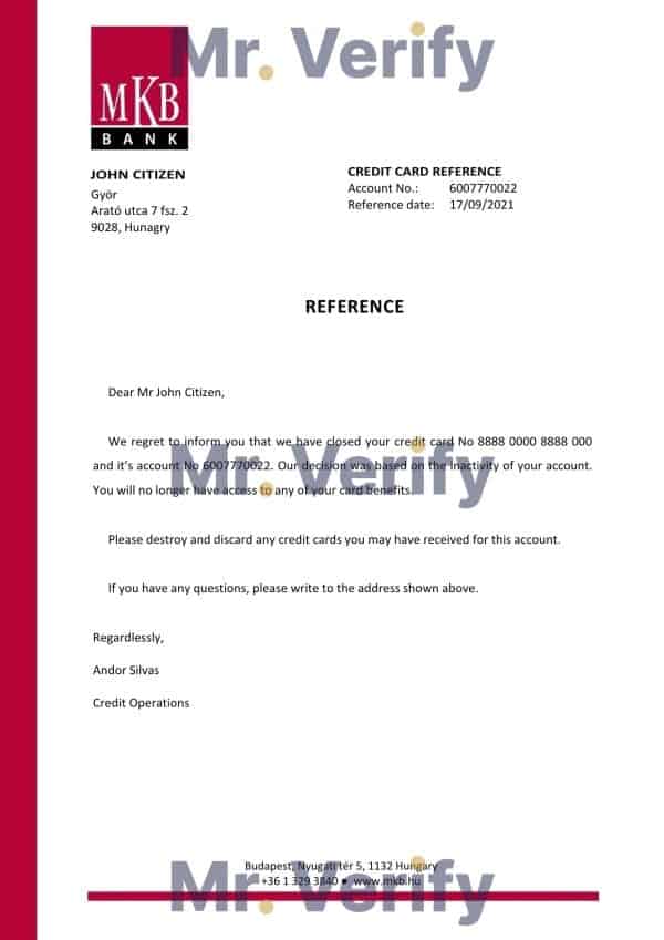 Hungary MKB bank account closure reference letter template in Word and PDF format