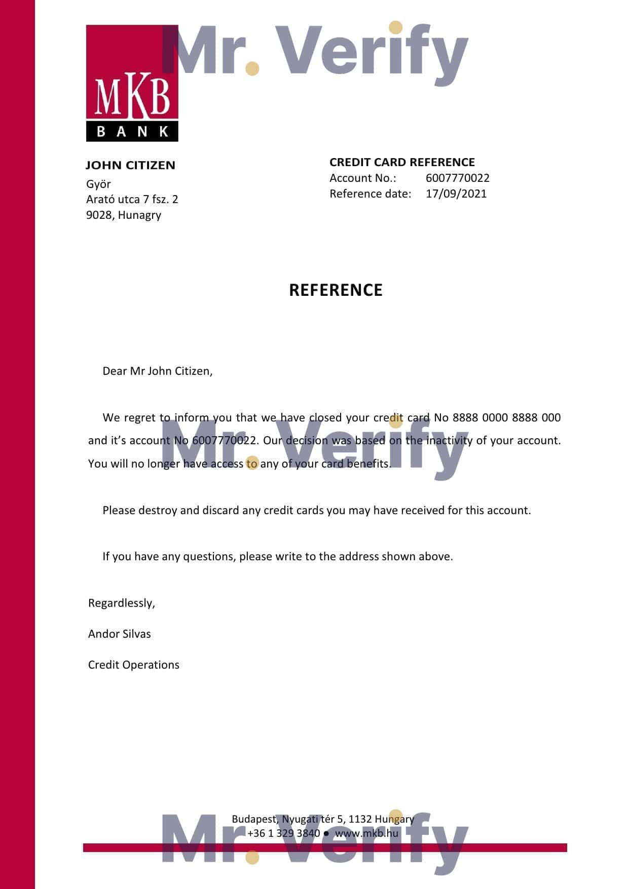 Hungary MKB bank account closure reference letter template in Word and PDF format Hungary MKB bank account closure reference letter template in Word and PDF format