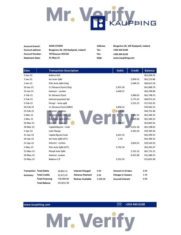 Iceland-Kaupthing-Bank.jpg Iceland Kaupthing Bank statement easy to fill template in Excel and PDF format