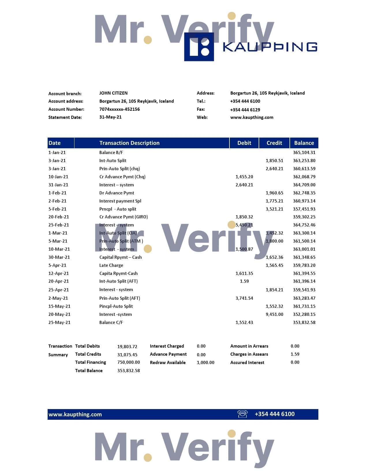 Iceland-Kaupthing-Bank.jpg Iceland Kaupthing Bank statement easy to fill template in Excel and PDF format