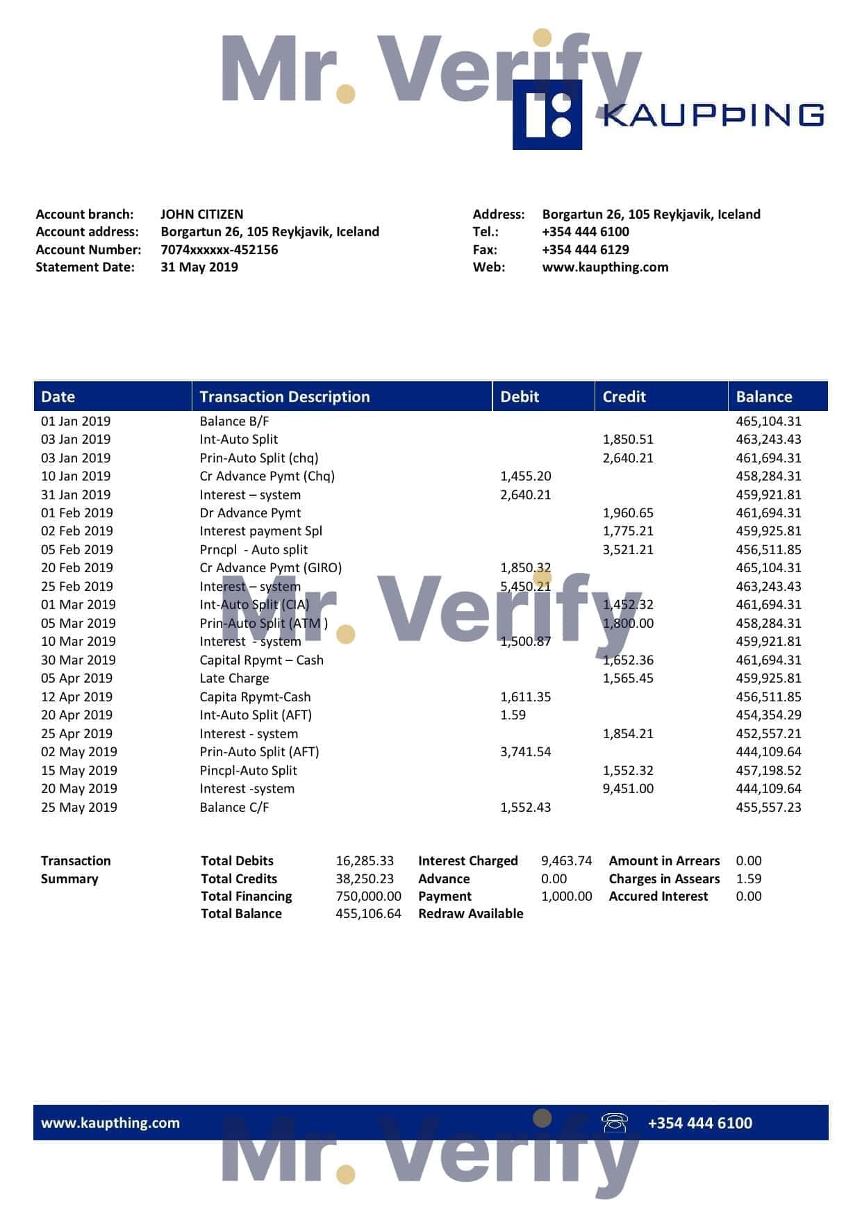 Iceland-Kaupthing.jpg Iceland Kaupthing bank statement template in Word and PDF format
