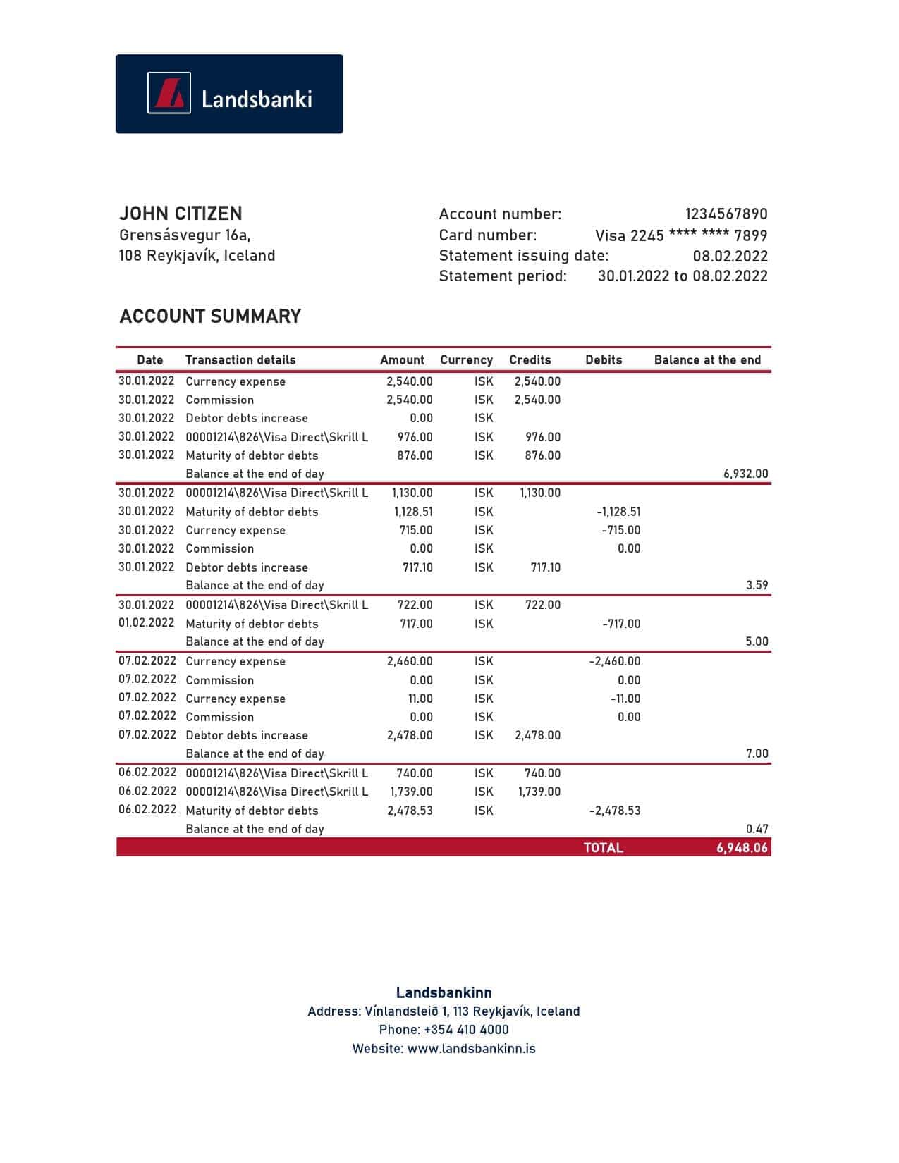 Iceland-Landsbankinn-bank-statement_000001.jpg Iceland Landsbanki proof of address bank statement template in Word and PDF format