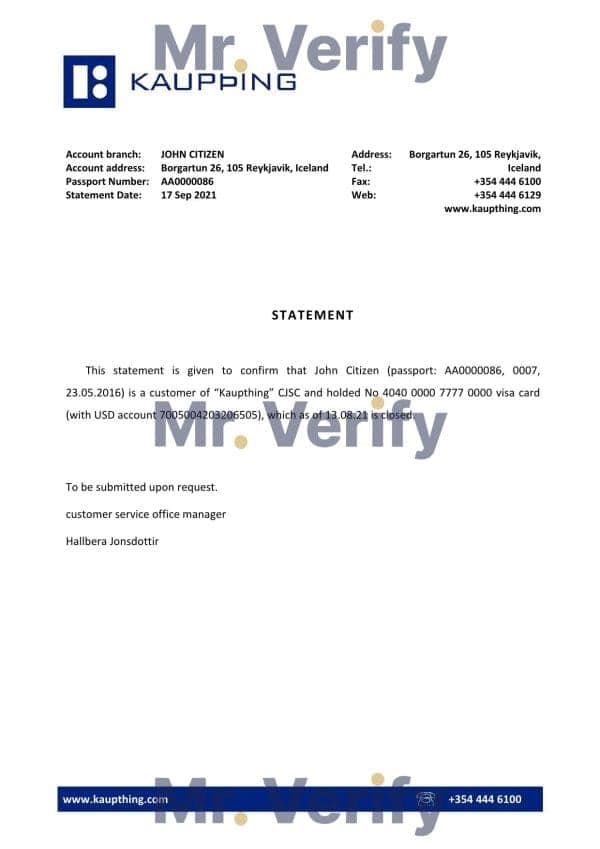 Iceland Kaupthing bank account closure reference letter template in Word and PDF format Iceland Kaupthing bank account closure reference letter template in Word and PDF format