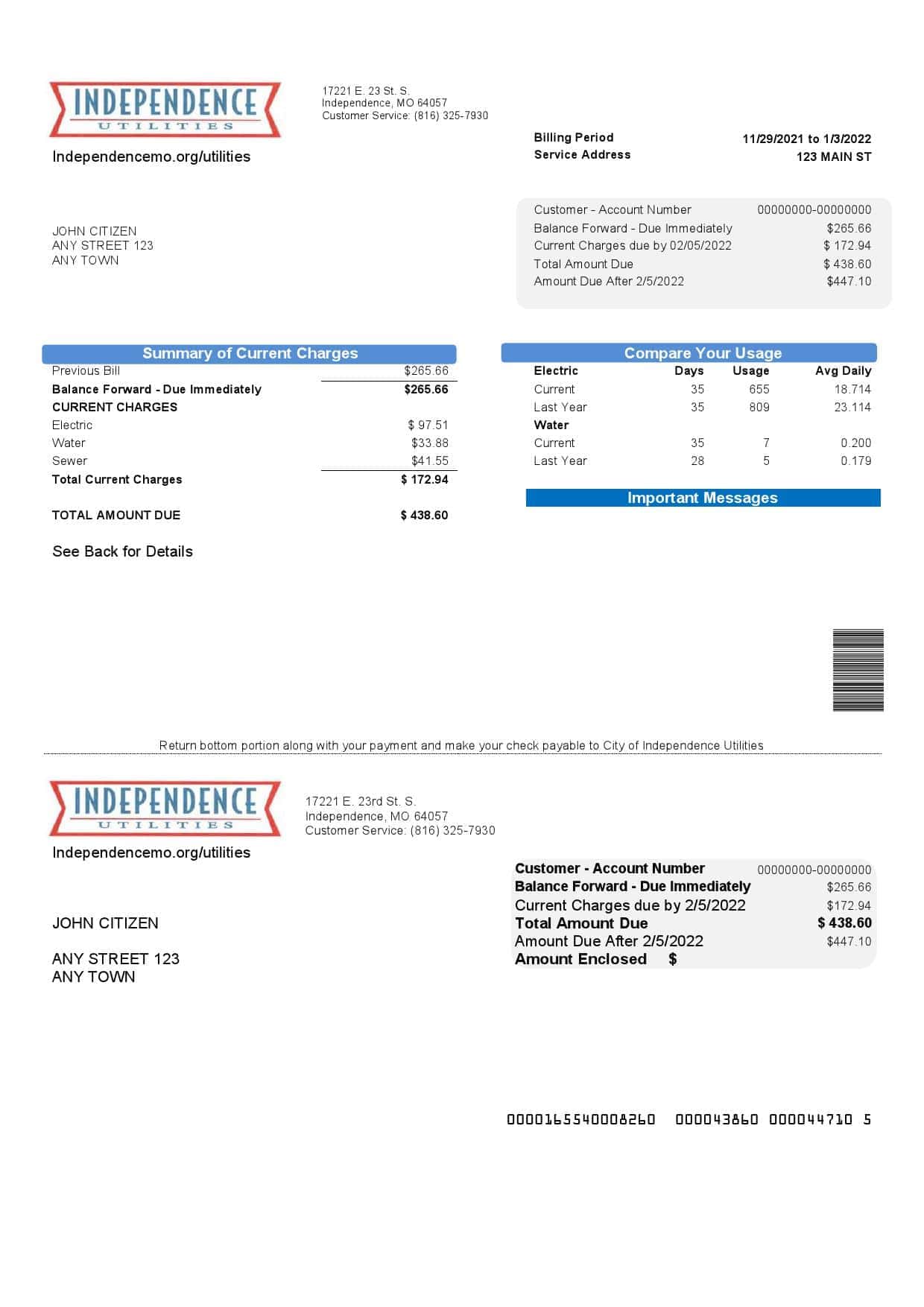 Independence.jpg USA Missouri Independence Utilities utility bill template in Word and PDF format