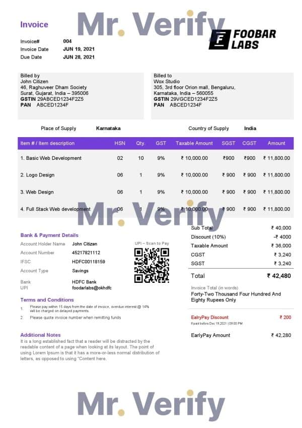 India Foobar Labs Information Technology Company invoice template in Word and PDF format, fully editable, version 2 India Foobar Labs Information Technology Company invoice template in Word and PDF format, fully editable, version 2