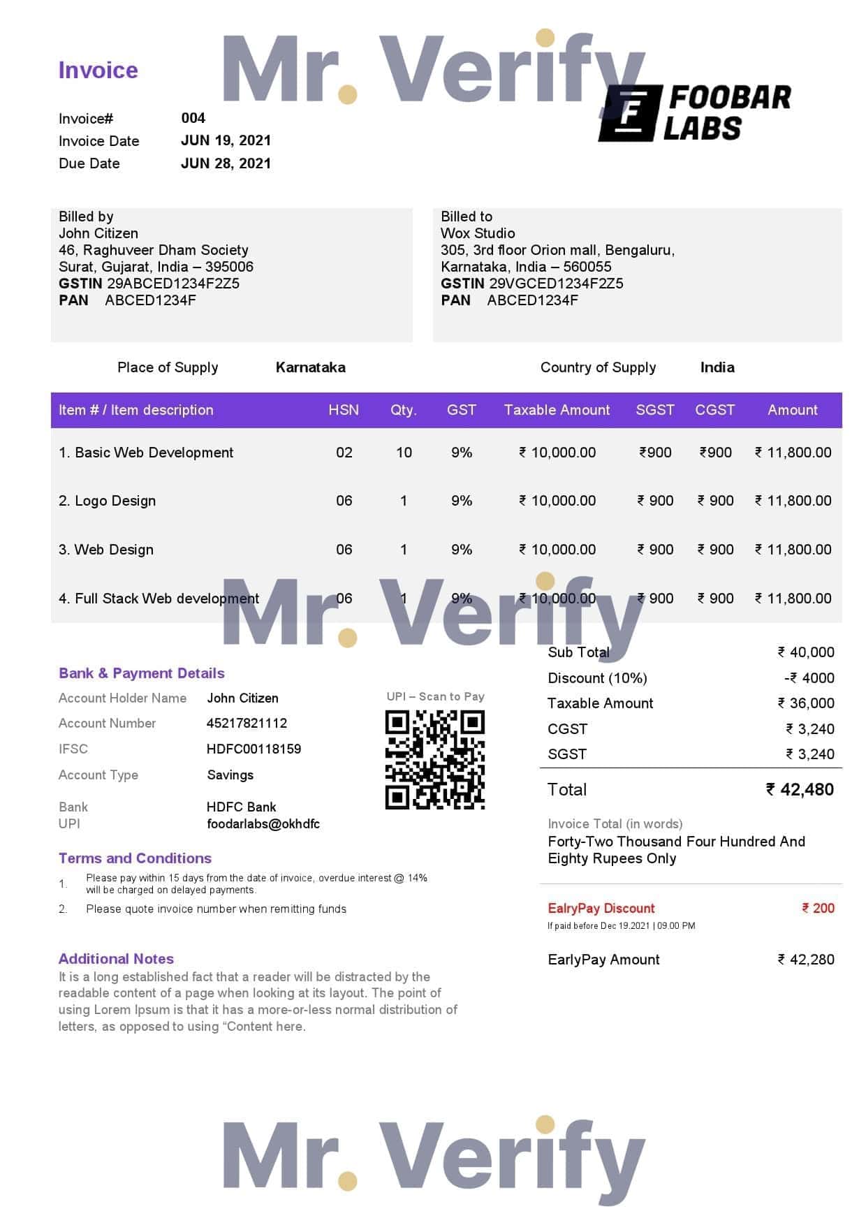 India Foobar Labs Information Technology Company invoice template in Word and PDF format, fully editable, version 2 India Foobar Labs Information Technology Company invoice template in Word and PDF format, fully editable, version 2