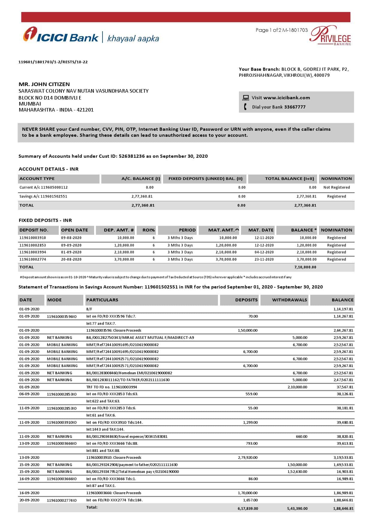 India-ICICI-Bank_000001.jpg India ICICI Bank statement template in Word and PDF format (2 pages)