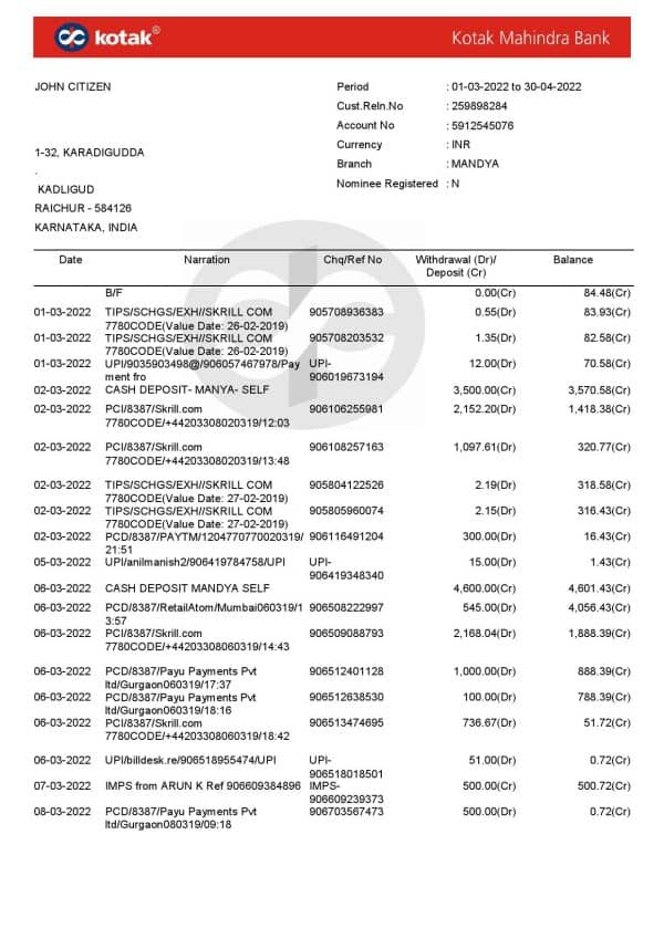 India-Kotak-Mahindra-bank-statement-Word-and-PDF-template-7-pages-1.jpg India Kotak Mahindra bank statement Word and PDF template, 7 pages