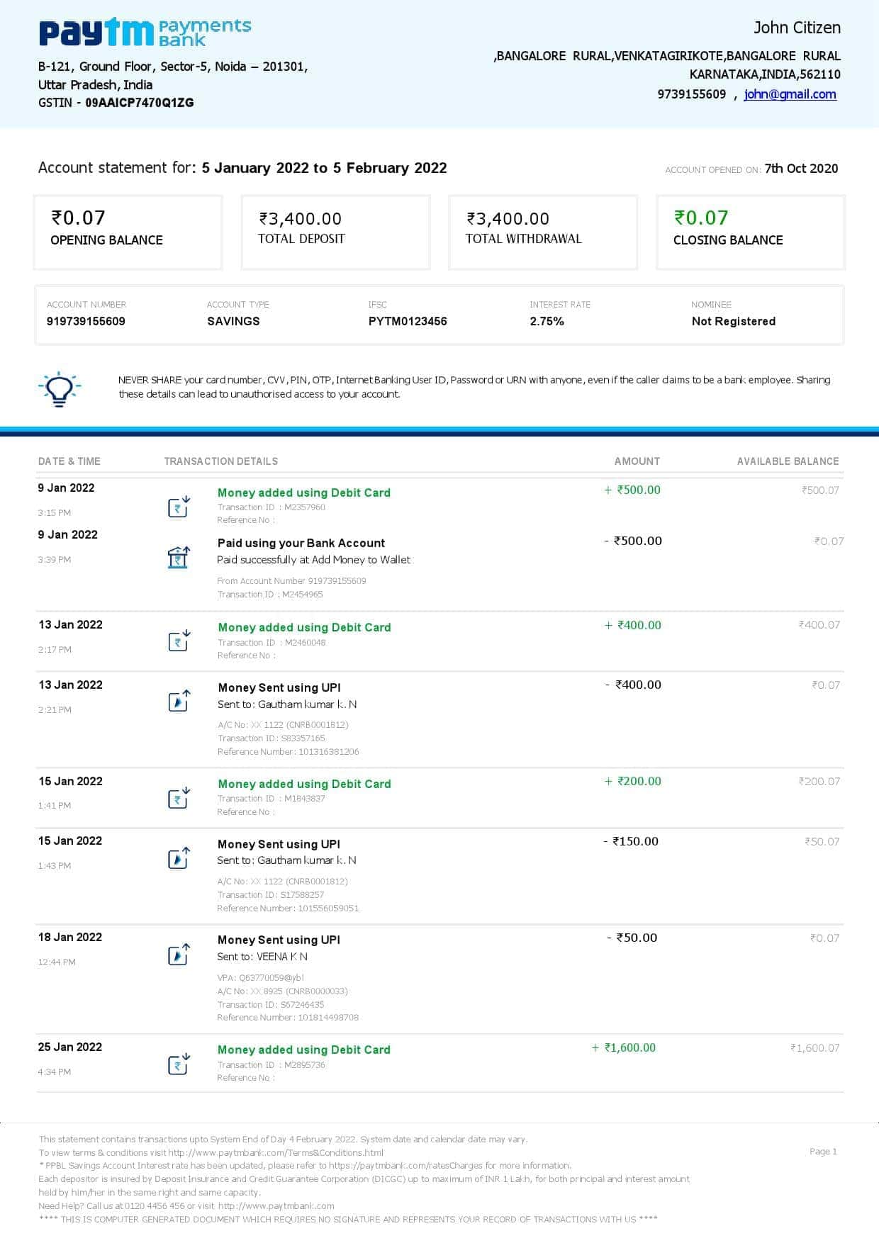 India-Paytm-Payments-bank-statement-Word-and-PDF-template-2-pages-1.jpg India Paytm Payments bank statement Word and PDF template, 2 pages