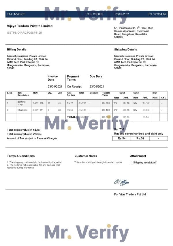 India Vijaya Traders Private Limited Company invoice template in Word and PDF format, fully editable India Vijaya Traders Private Limited Company invoice template in Word and PDF format, fully editable