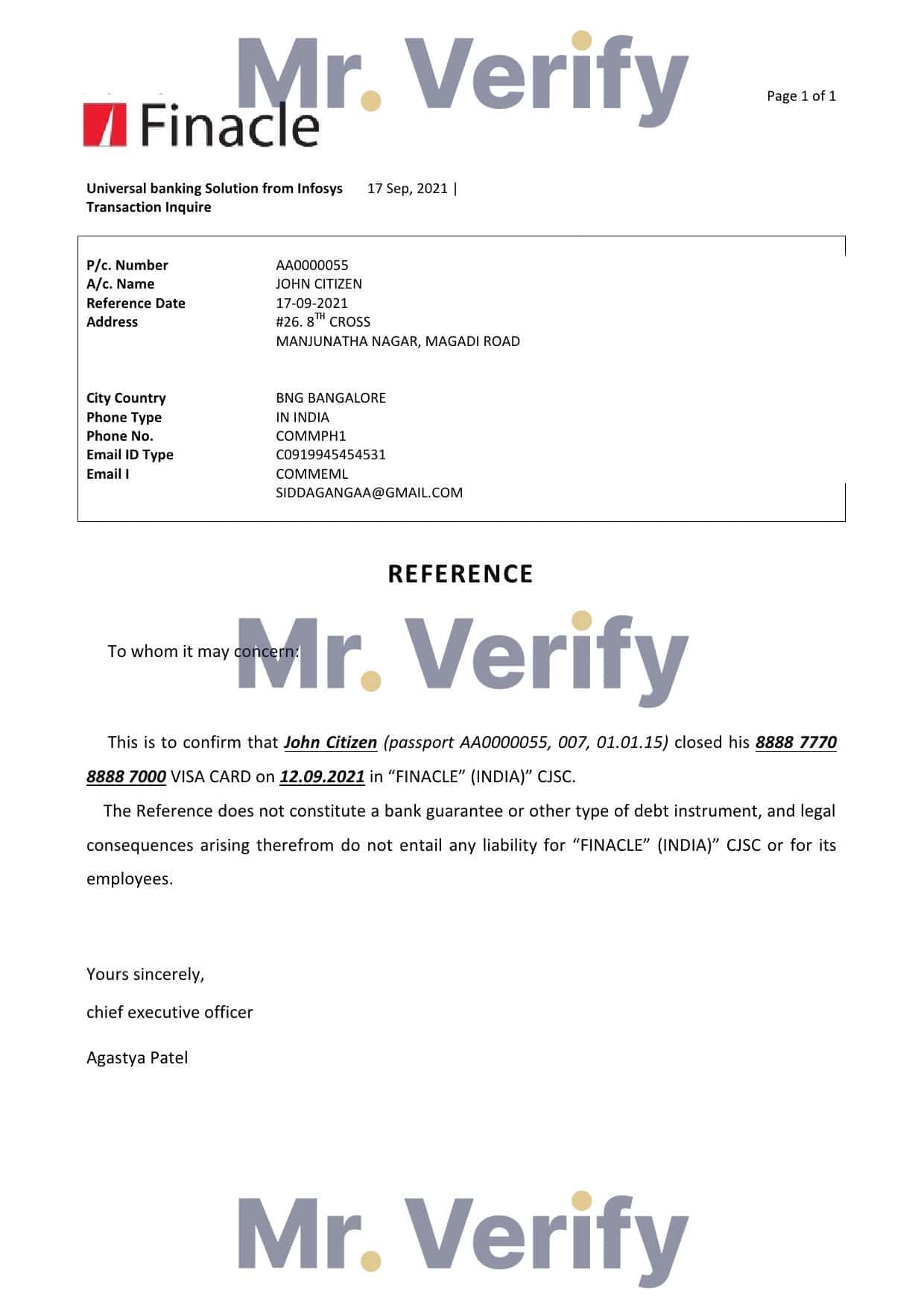 India Finacle bank account closure reference letter template in Word and PDF format India Finacle bank account closure reference letter template in Word and PDF format