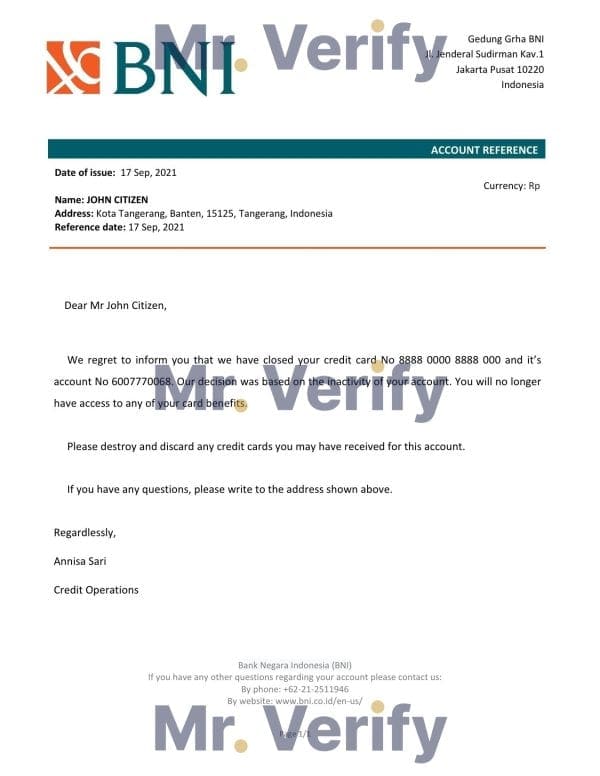 Indonesia Negara bank account closure reference letter template in Word and PDF format Indonesia Negara bank account closure reference letter template in Word and PDF format