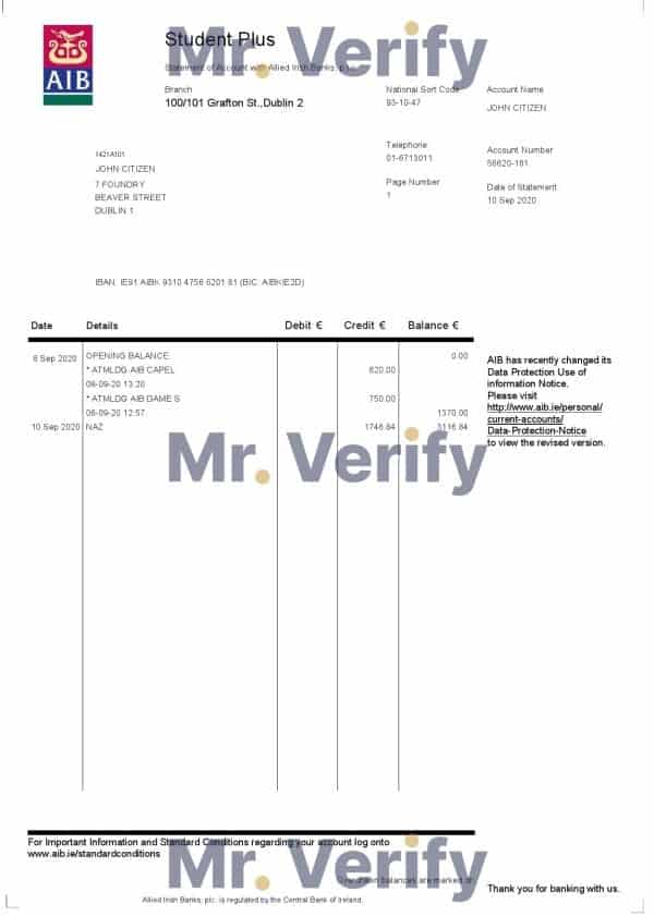 Ireland-AIB.jpg Ireland AIB bank statement template in Word and PDF format