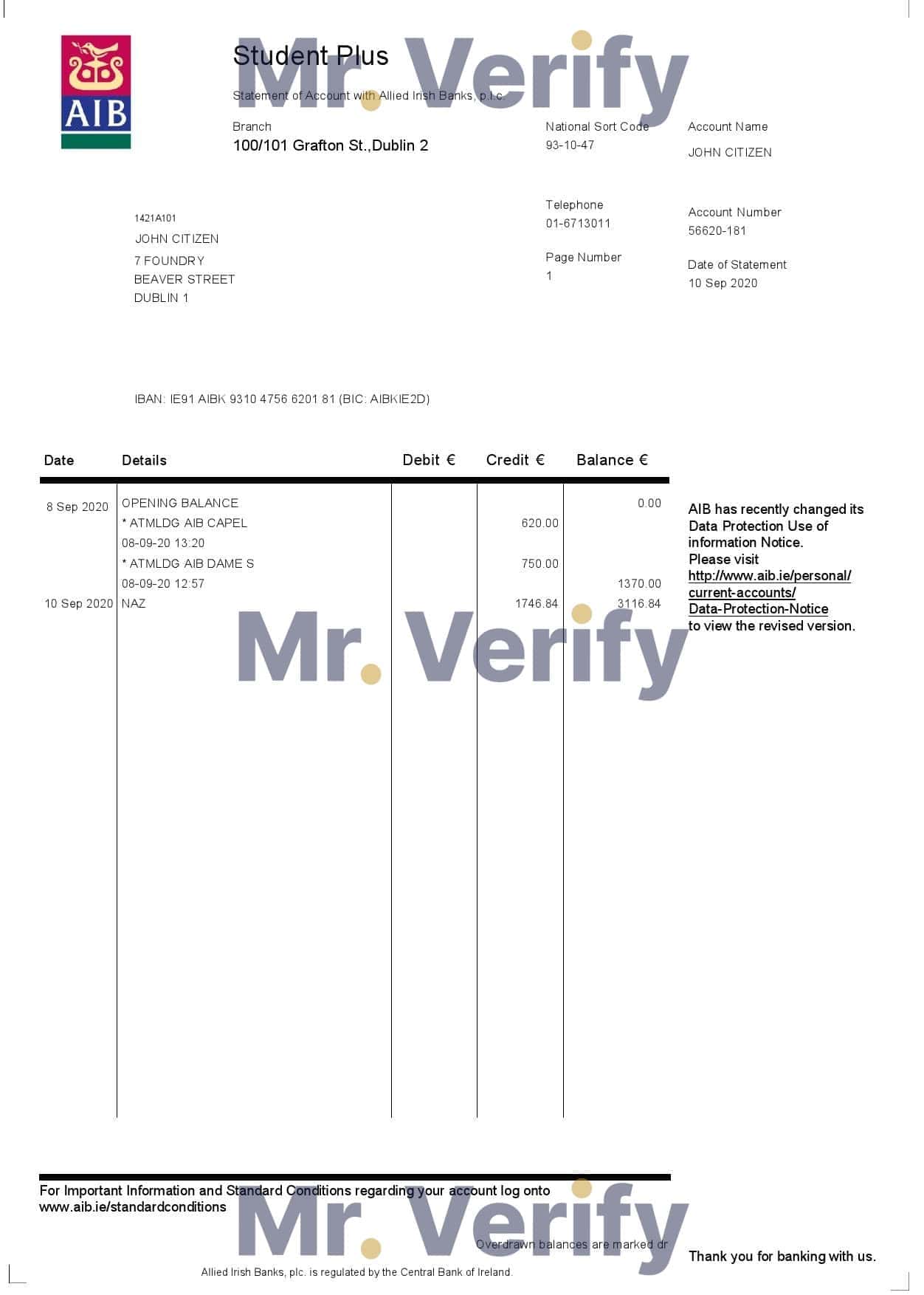 Ireland-AIB.jpg Ireland AIB bank statement template in Word and PDF format