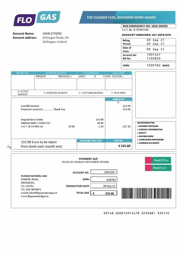 Ireland-Flogas-Natural-Gas_000001.jpg Ireland Flogas Natural Gas utility bill template in Word and PDF format