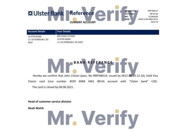 Ireland Ulster Bank bank account closure reference letter template in Word and PDF format Ireland Ulster Bank bank account closure reference letter template in Word and PDF format