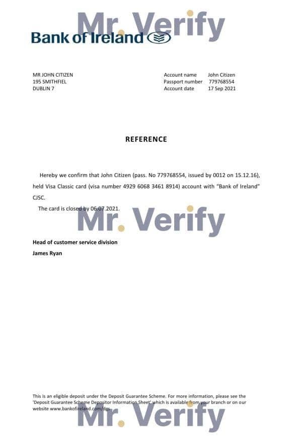 Ireland Bank of Ireland account closure reference letter template in Word and PDF format