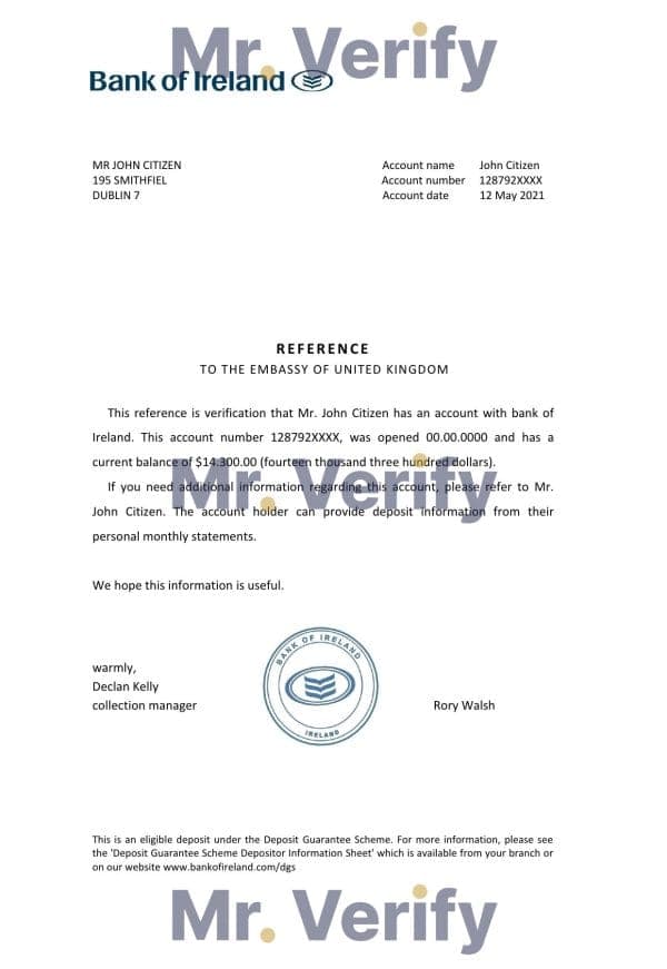 Ireland Bank of Ireland account balance reference letter template in Word and PDF format Ireland Bank of Ireland account balance reference letter template in Word and PDF format