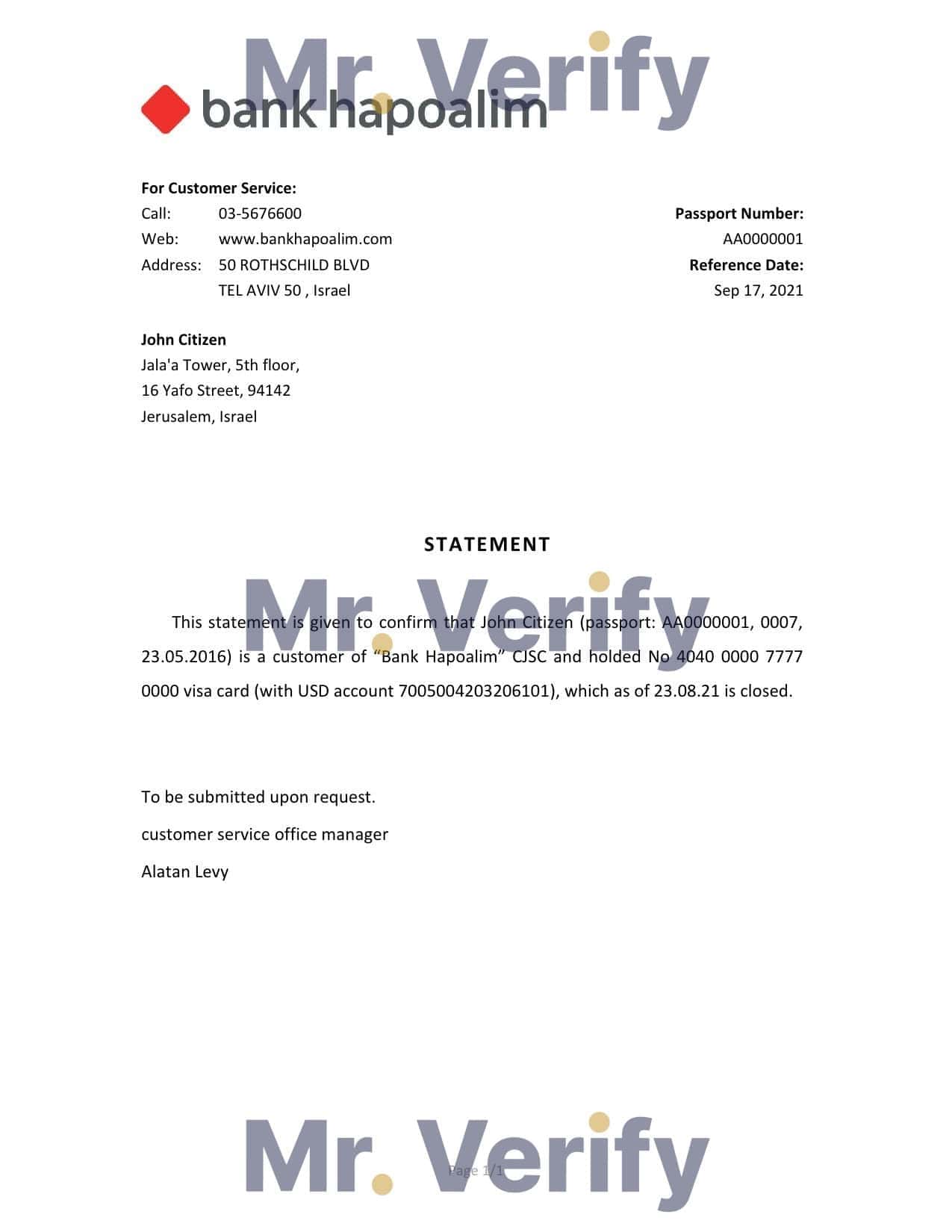 Israel Hapoalim bank account closure reference letter template in Word and PDF format Israel Hapoalim bank account closure reference letter template in Word and PDF format