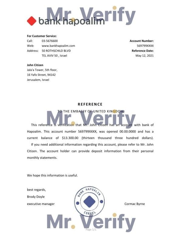Israel Hapoalim bank account reference letter template in Word and PDF format Israel Hapoalim bank account reference letter template in Word and PDF format