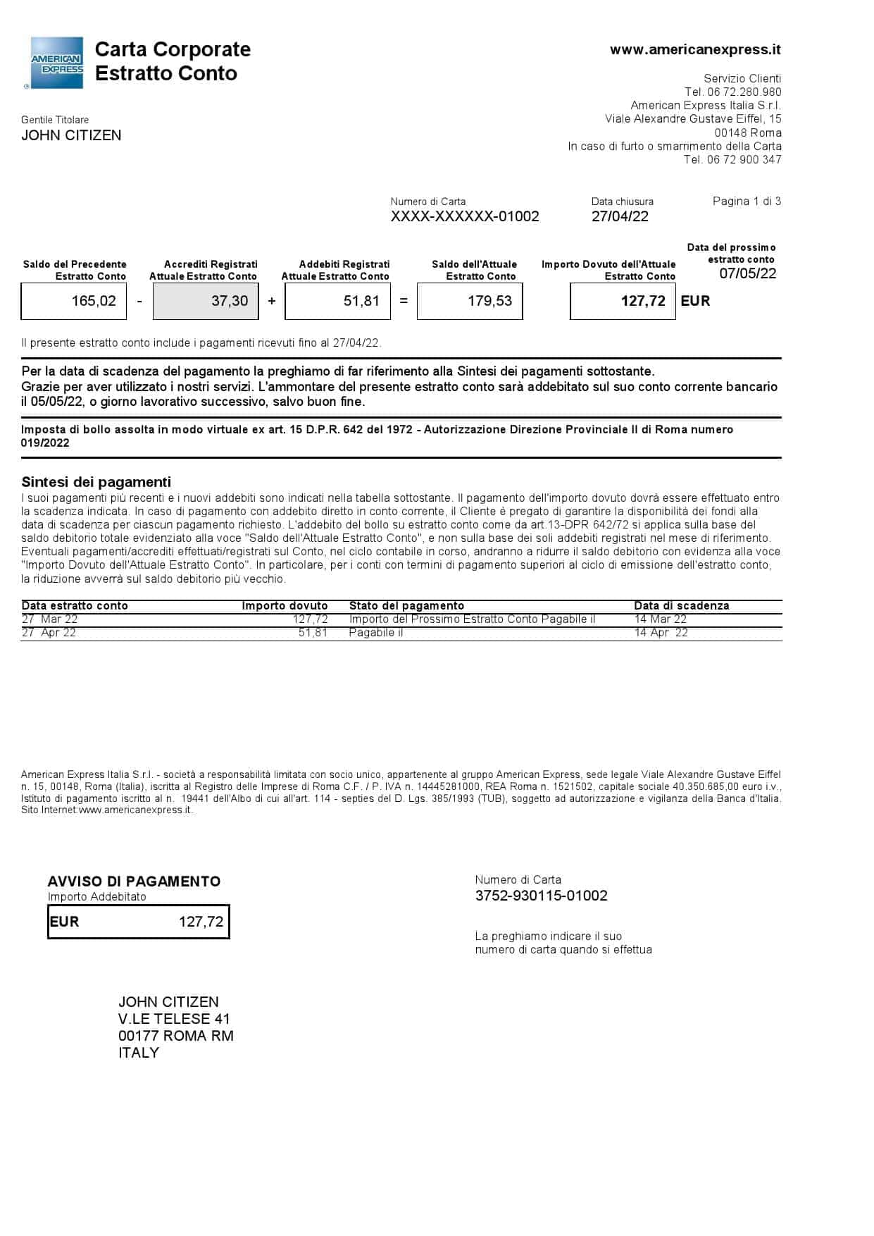 Italy-American-Express-Amex-bank-card-statement-Word-and-PDF-template-3-pages-1.jpg Italy American Express Amex bank card statement Word and PDF template, 3 pages