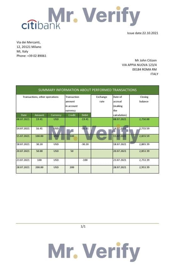 Italy-Citibank-1.jpg Italy Citibank bank statement easy to fill template in .xls and .pdf file format