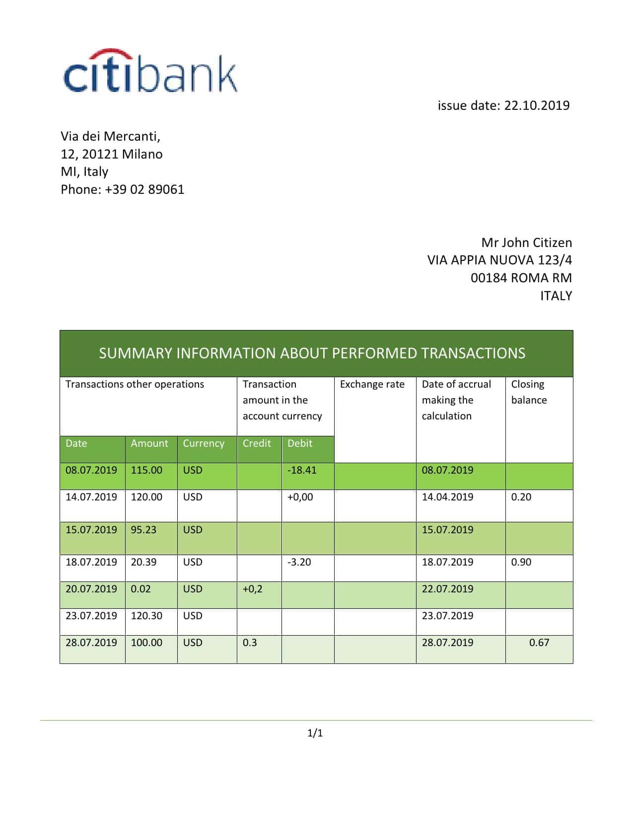 Italy-Citibank-statement-template-in-.doc-and-.pdf-format-fully-editable.jpg Italy Citibank statement template in .doc and .pdf format, fully editable