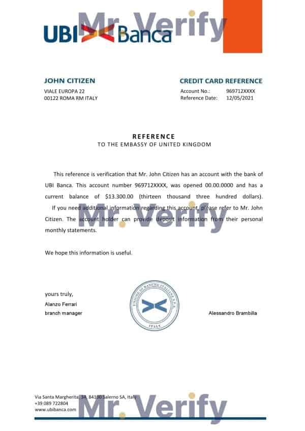Italy UBI bank account reference letter template in Word and PDF format Italy UBI bank account reference letter template in Word and PDF format