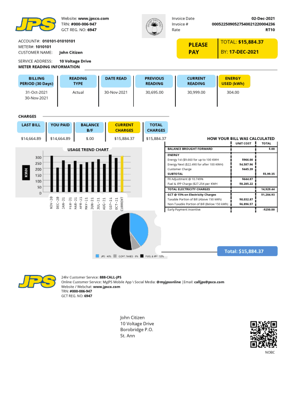 Jamaica-JPS.png Jamaica Public Service Company Limited (JPS) electricity utility bill template in Word and PDF format