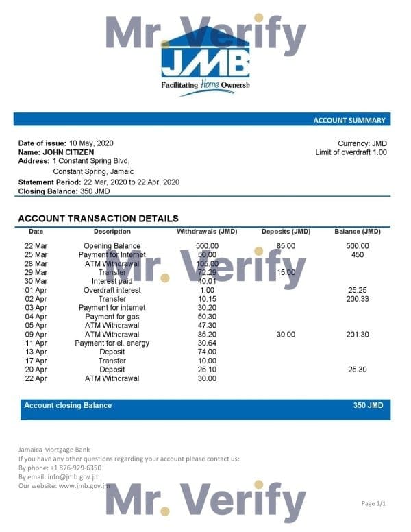 Jamaica-Mortgage-Bank.jpg Jamaica Mortgage Bank statement template, Word and PDF format (.doc and .pdf)