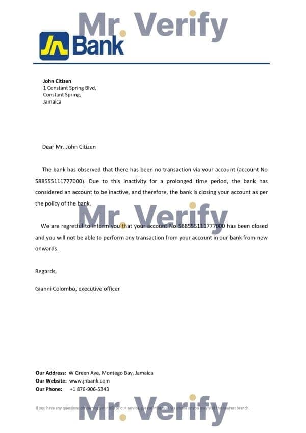 Jamaica National bank account closure reference letter template in Word and PDF format Jamaica National bank account closure reference letter template in Word and PDF format