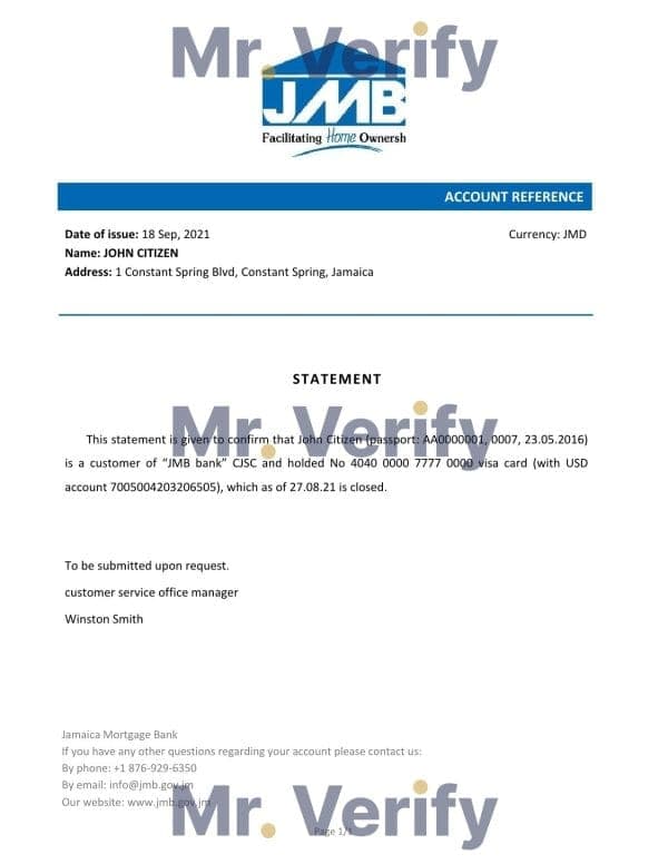 Jamaica Mortgage bank account closure reference letter template in Word and PDF format Jamaica Mortgage bank account closure reference letter template in Word and PDF format