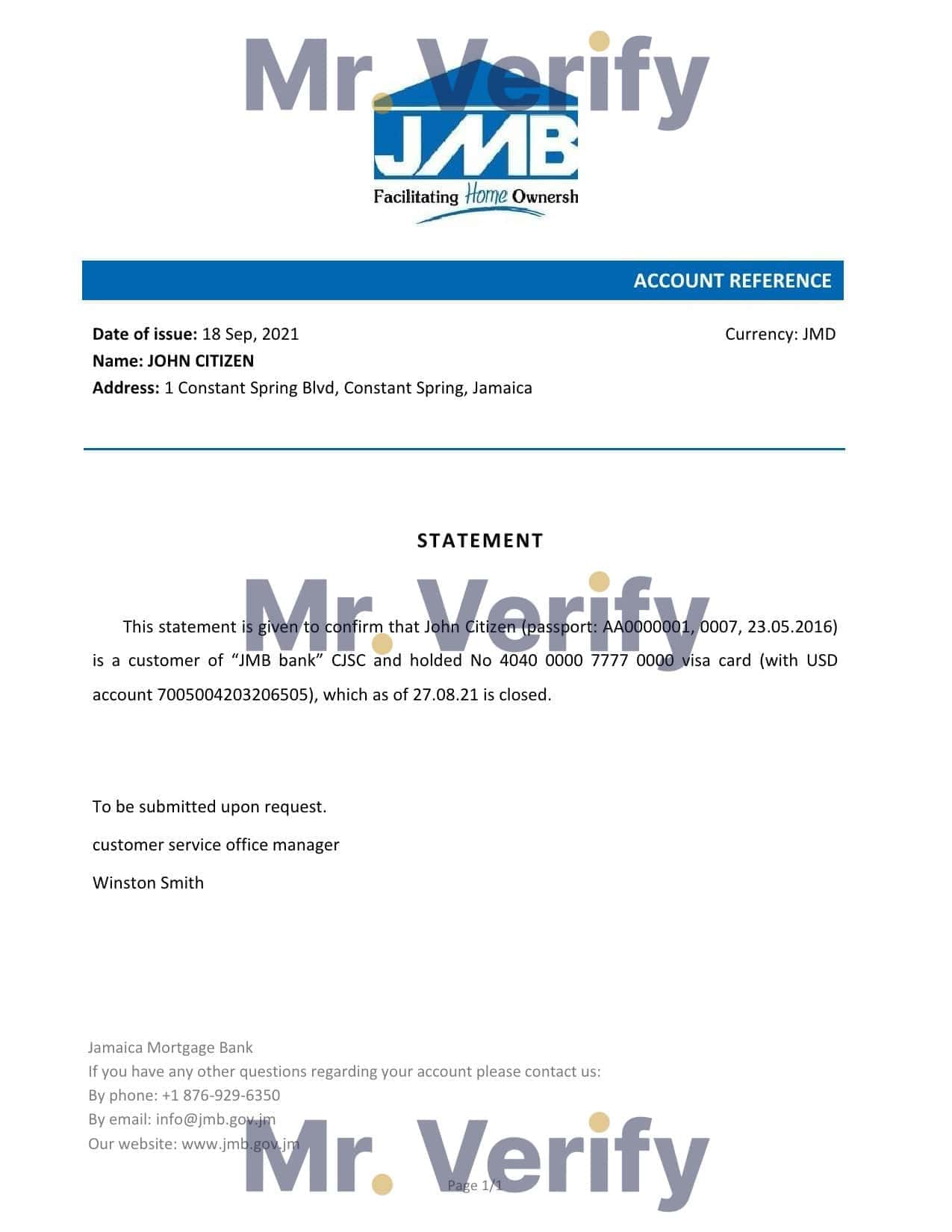 Jamaica Mortgage bank account closure reference letter template in Word and PDF format Jamaica Mortgage bank account closure reference letter template in Word and PDF format