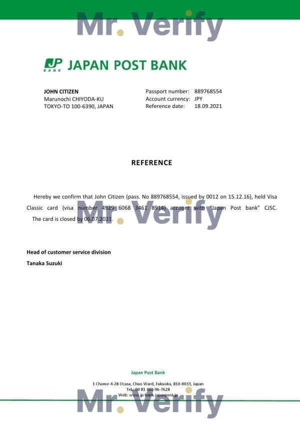Japan Post bank account closure reference letter template in Word and PDF format Japan Post bank account closure reference letter template in Word and PDF format