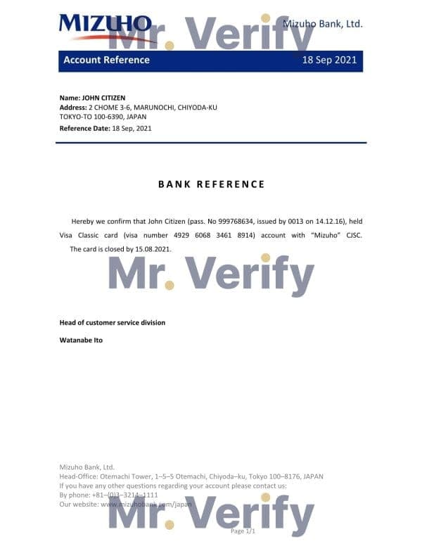 Japan Mizuho bank account closure reference letter template in Word and PDF format Japan Mizuho bank account closure reference letter template in Word and PDF format
