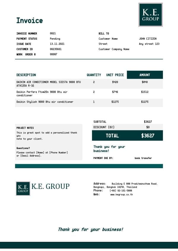 KE-Group-invoice.jpg USA KE Group invoice template in Word and PDF format