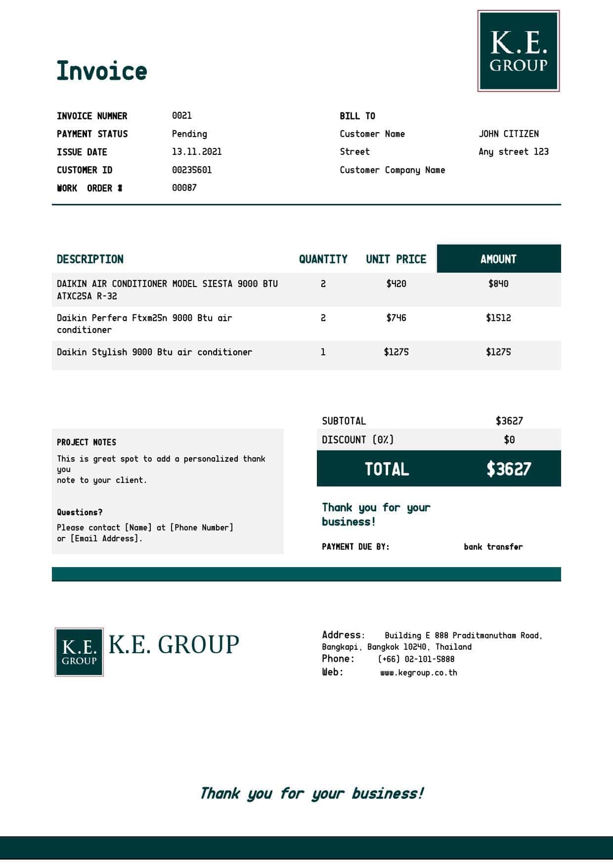 KE-Group-invoice.jpg USA KE Group invoice template in Word and PDF format