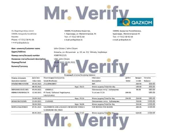 Kazakhstan-Qazkom.jpg Kazakhstan Qazkom bank statement easy to fill template in Excel and PDF format