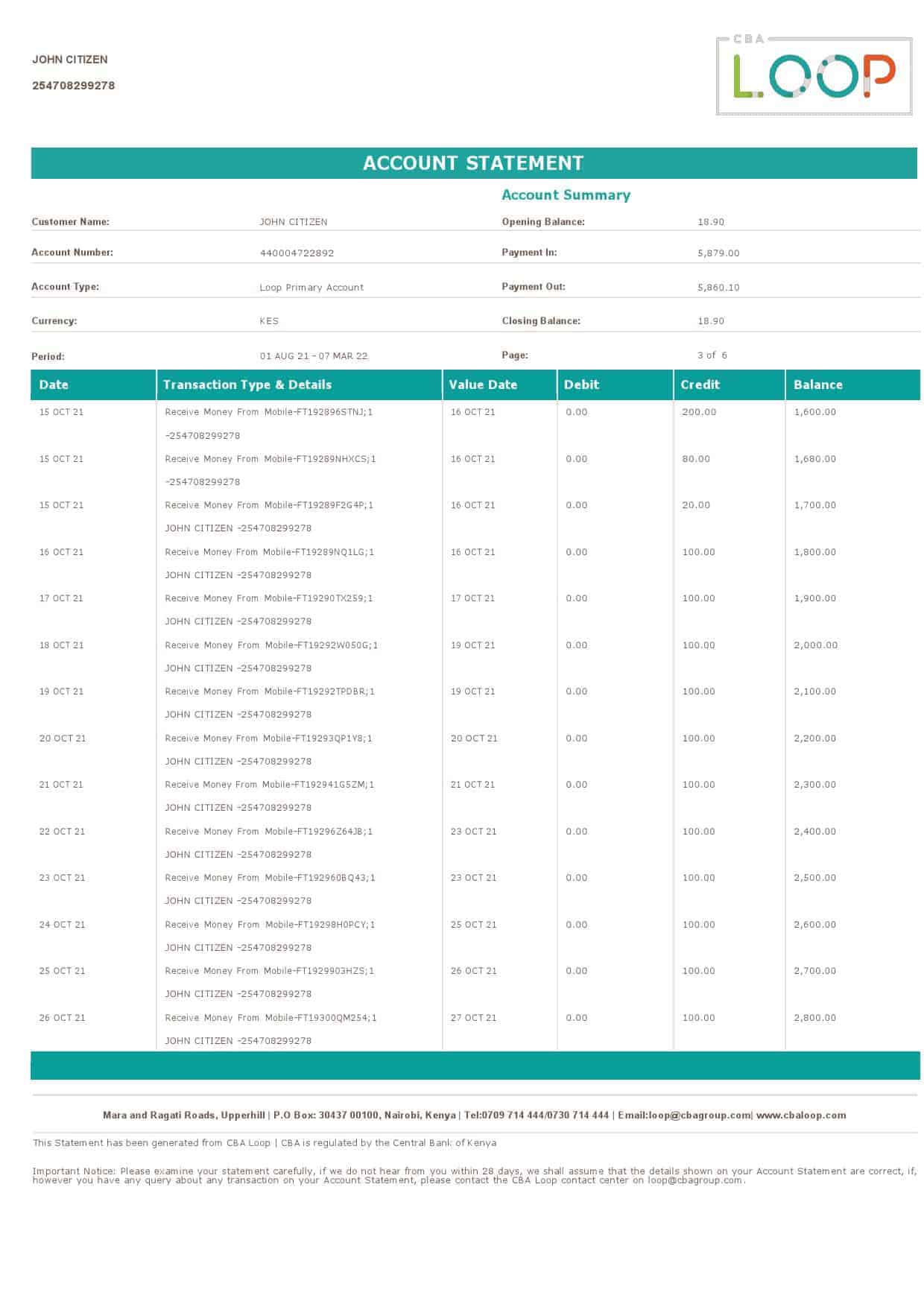 Kenya-CBA-Loop-bank-statement-Word-and-PDF-template-6-pages-3.jpg Kenya CBA Loop bank statement, Word and PDF template, 6 pages - Image 3