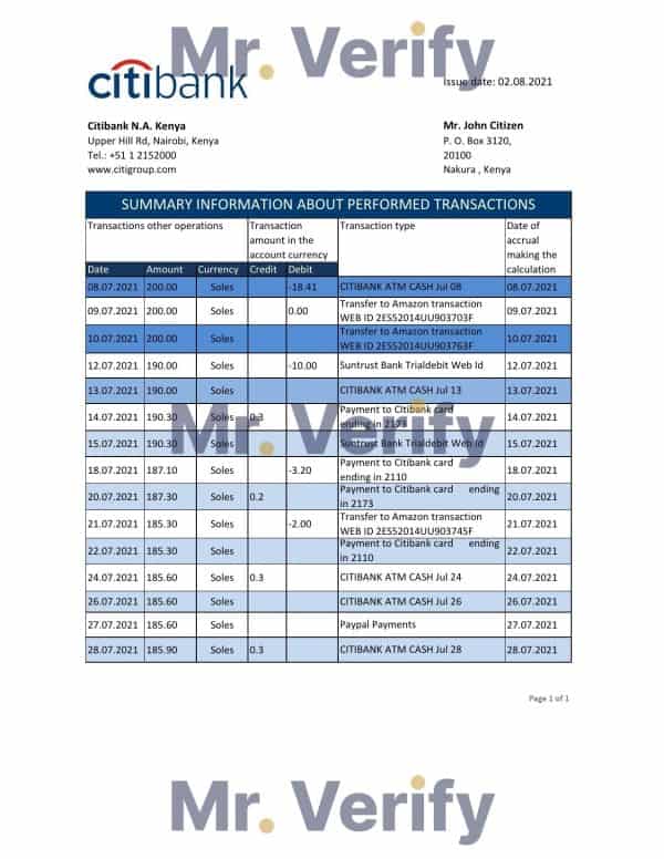 Kenya-Citibank-1.jpg Kenya Citibank bank statement easy to fill template in .xls and .pdf file format