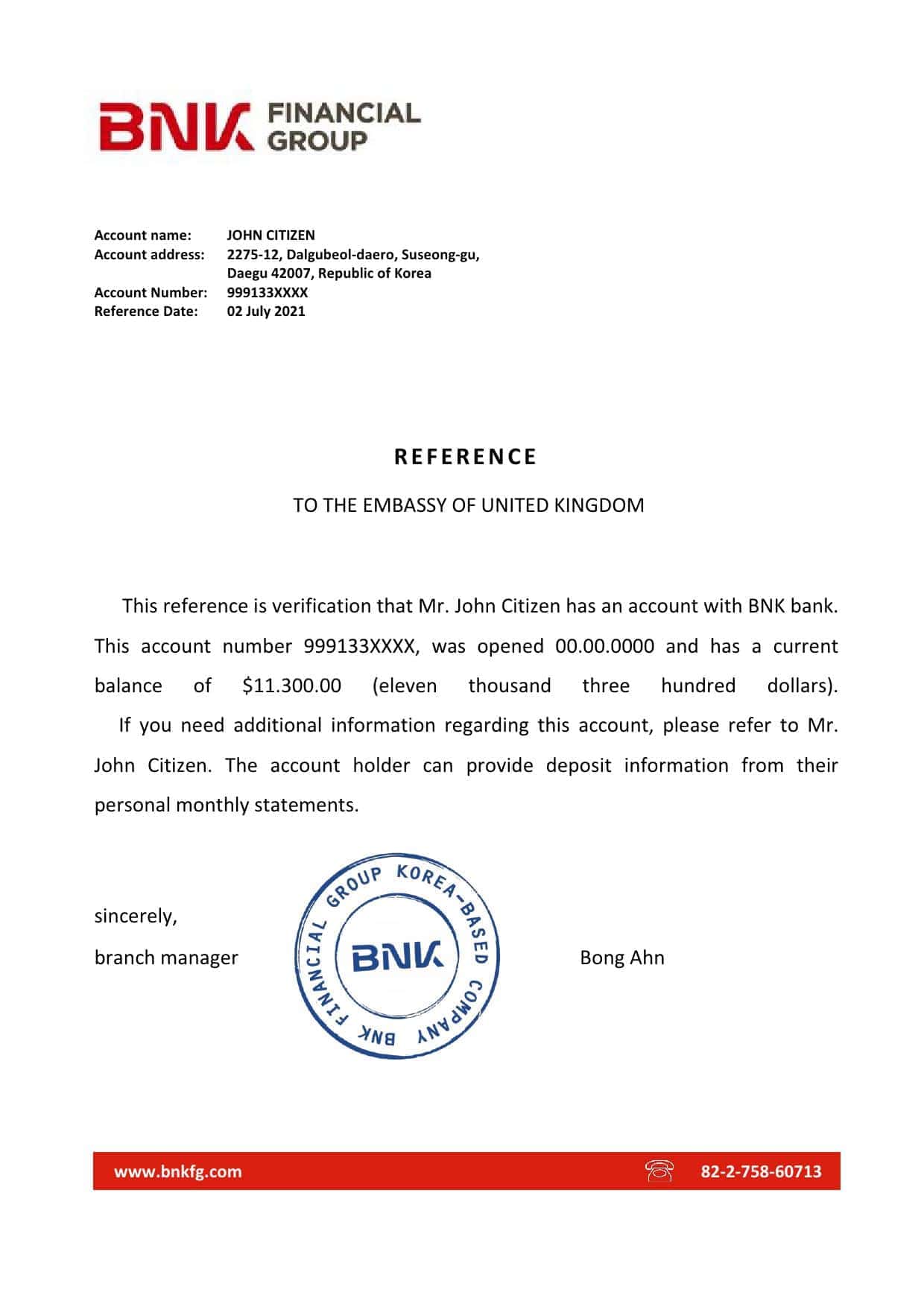 Korea BNK bank account reference letter template in Word and PDF format Korea BNK bank account reference letter template in Word and PDF format