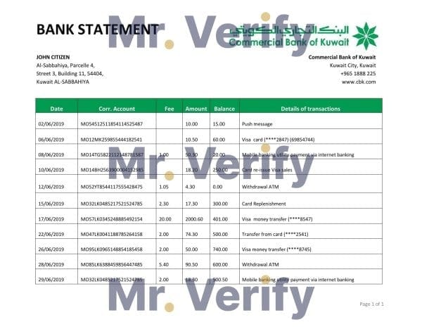 Kuwait-Commercial-Bank.jpg Kuwait Commercial Bank statement easy to fill template in Word and PDF format