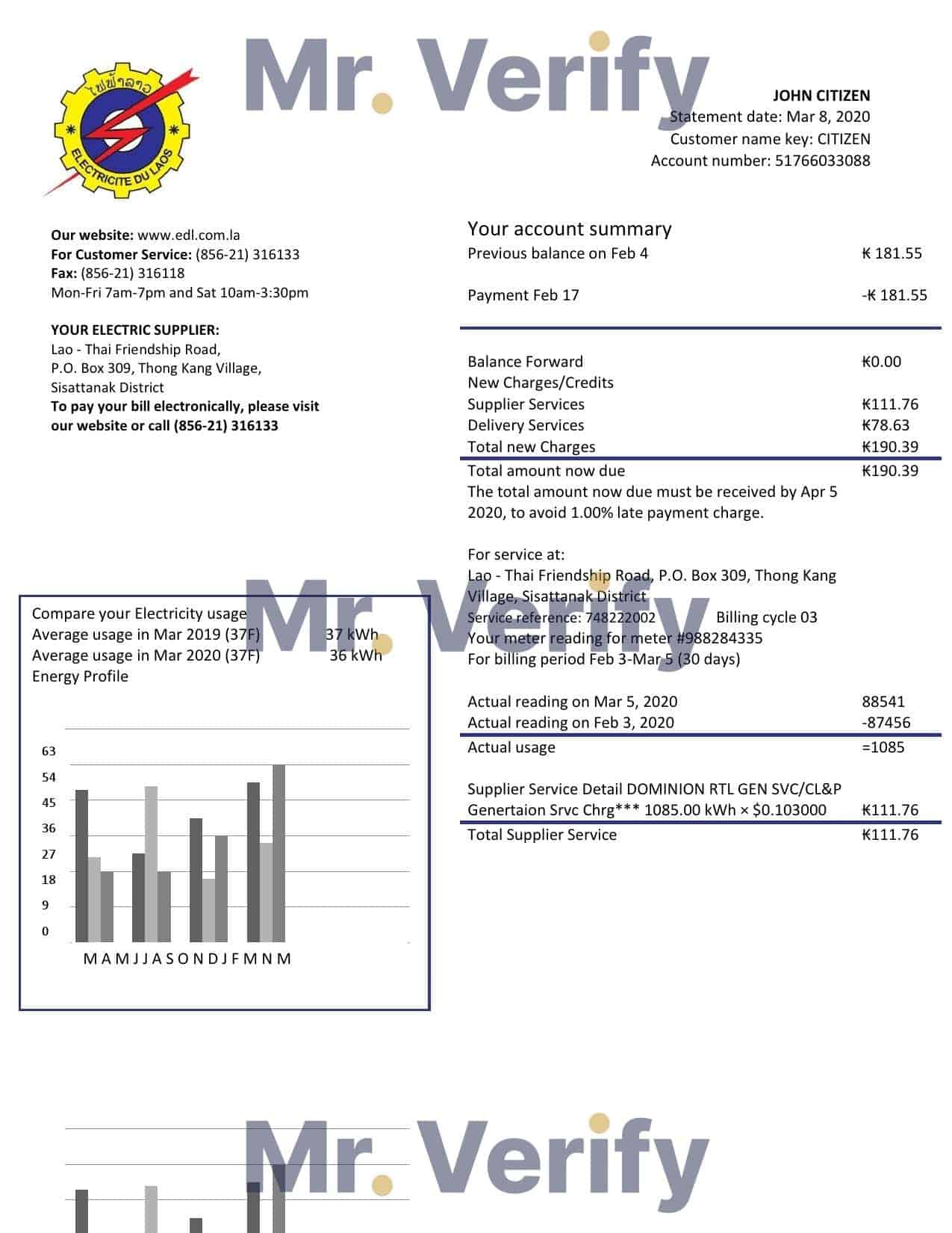 Laos-Electricite-du-Laos-electricity-utility-bill.jpg Laos Electricite du Laos electricity utility bill template in Word and PDF format