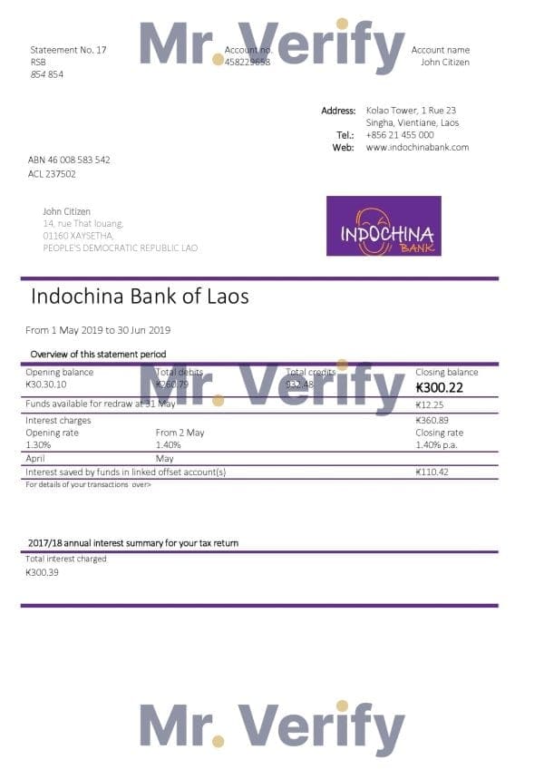 Laos-Indochina-Bank.jpg Laos Indochina Bank statement template in Word and PDF format
