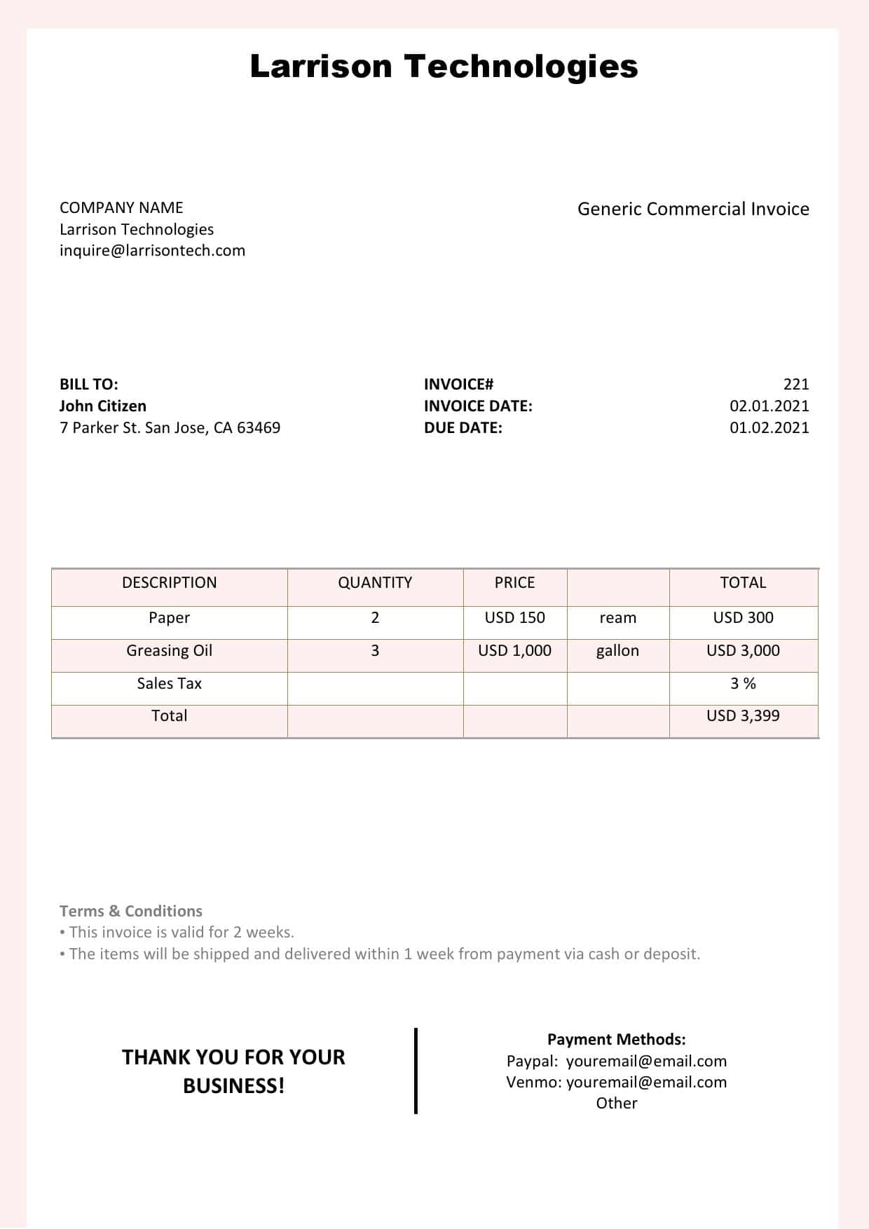 USA Larrison Technologies invoice template in Word and PDF format, fully editable USA Larrison Technologies invoice template in Word and PDF format, fully editable