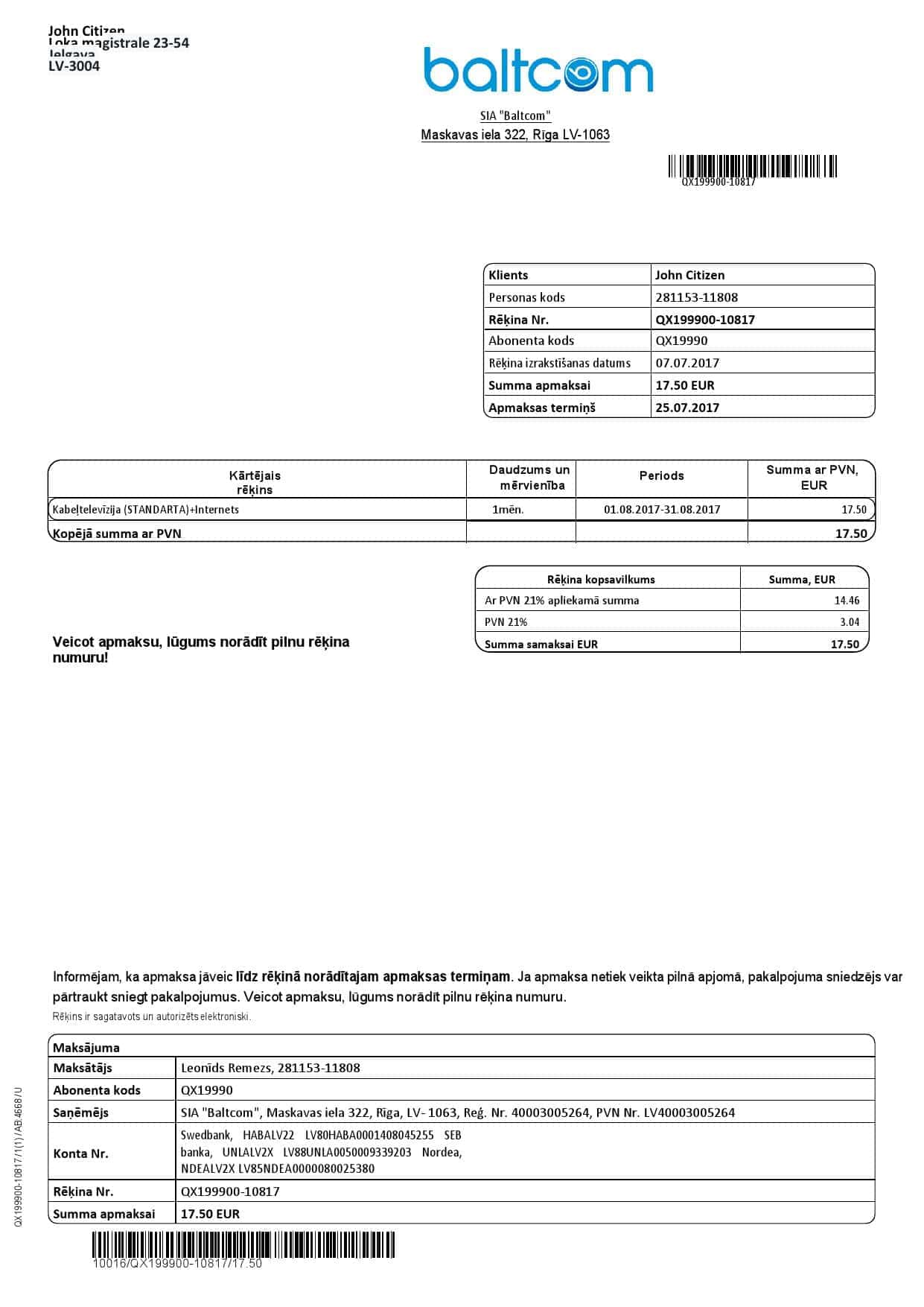Latvia-Baltcom-Latvian_000001.jpg Latvia Baltcom telecommunications utility bill template in Word and PDF format (English version)