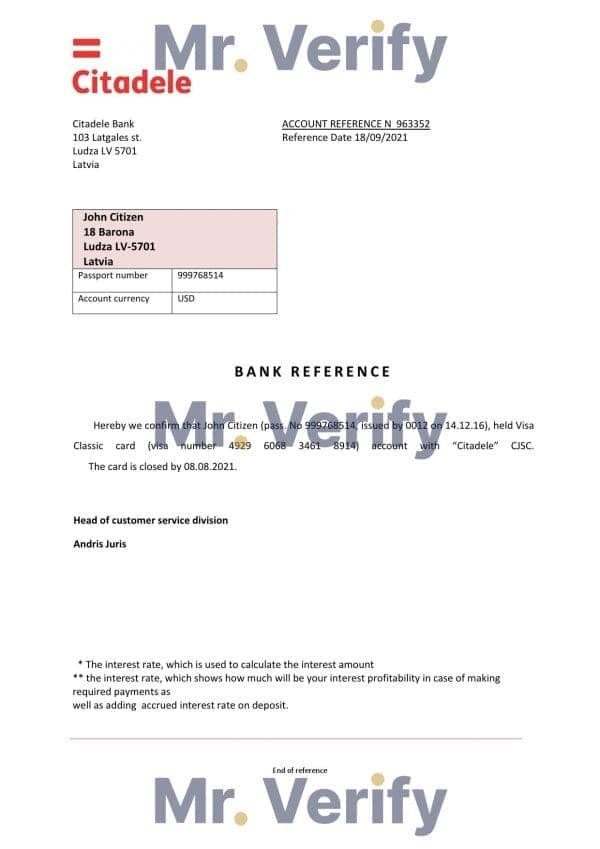 Latvia Citadele bank account closure reference letter template in Word and PDF format